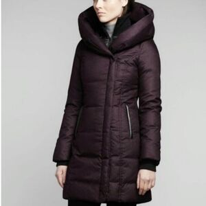 Soia & Kyo Camyl Down Fill Winter Coat Merlot Puffer Hooded Double Zip Layers XS